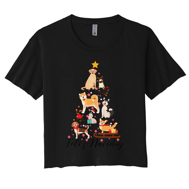 Feliz Navidog Funny Christmas Tree Lights Dog Lovers Gifts Crop Top