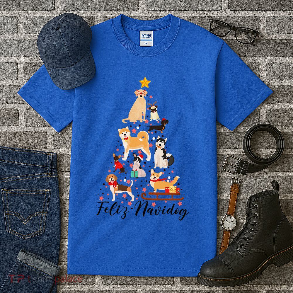 Feliz Navidog Funny Christmas Tree Lights Dog Lovers Gifts Tall T-Shirt