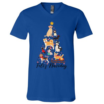 Feliz Navidog Funny Christmas Tree Lights Dog Lovers Gifts V-Neck T-Shirt