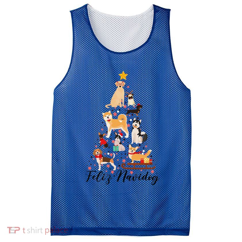 Feliz Navidog Funny Christmas Tree Lights Dog Lovers Gifts Mesh Reversible Basketball Jersey Tank