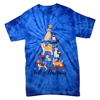 Feliz Navidog Funny Christmas Tree Lights Dog Lovers Gifts Tie-Dye T-Shirt