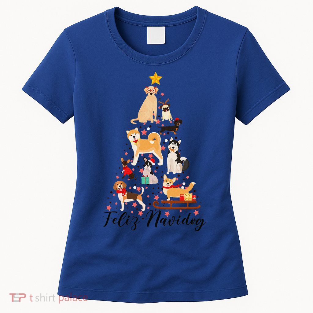 Feliz Navidog Funny Christmas Tree Lights Dog Lovers Gifts Womens T-Shirt