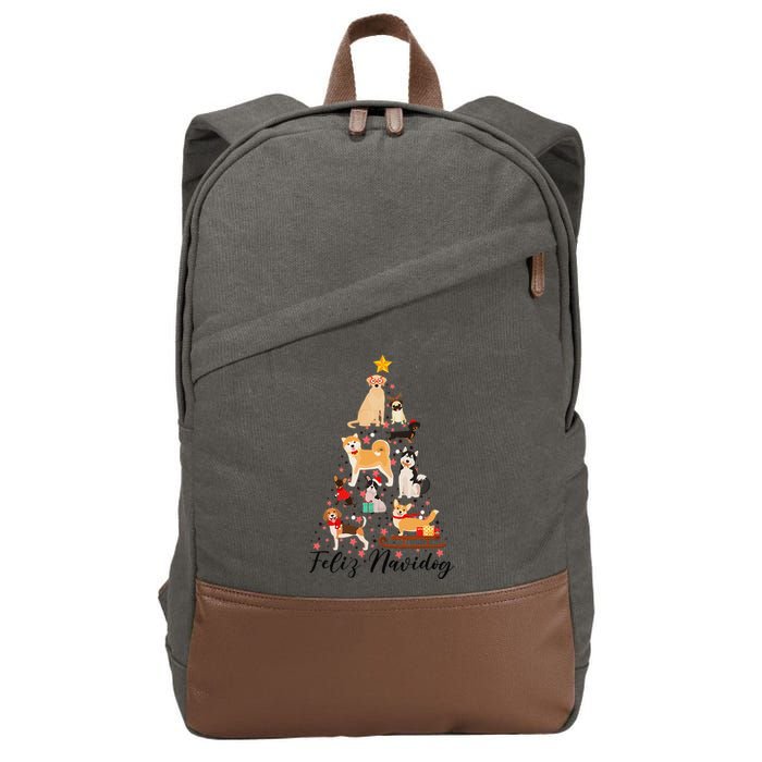Feliz Navidog Funny Christmas Tree Lights Dog Lovers Gifts Cotton Canvas Backpack