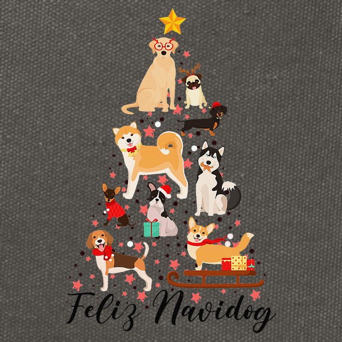 Feliz Navidog Funny Christmas Tree Lights Dog Lovers Gifts Cotton Canvas Backpack