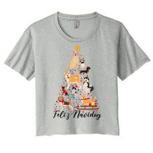 Feliz Navidog Funny Christmas Tree Lights Dog Lovers Gifts Women's Crop Top Tee