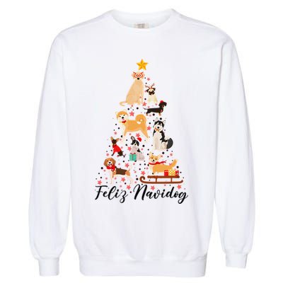 Feliz Navidog Funny Christmas Tree Lights Dog Lovers Gifts Garment-Dyed Sweatshirt
