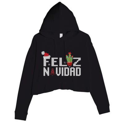 Feliz Navidad Graphic Spanish Christmas Holiday Crop Fleece Hoodie