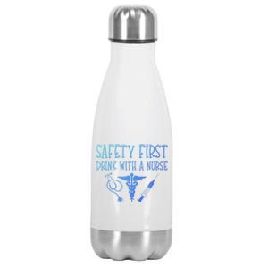 Funny Nurse Gift Safety First With A Nurse Rn Np Party Gift Stainless Steel Insulated Water Bottle