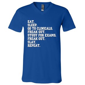 Funny Nurse Gift Eat Sleep Clinicals Freak Out Slay Rn Lpn Meaningful Gift V-Neck T-Shirt