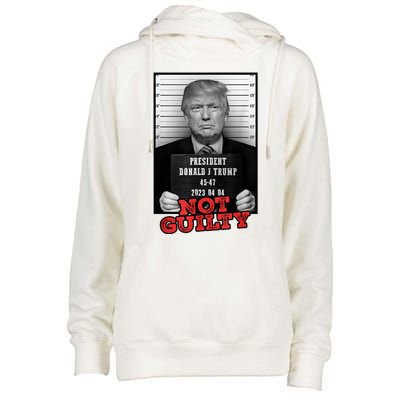 Funny Not Guilty Donald Trump Mug Shot Womens Funnel Neck Pullover Hood