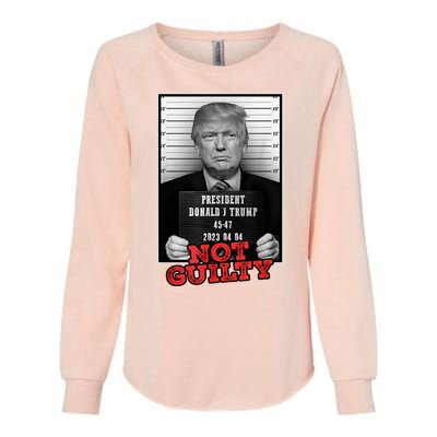 Funny Not Guilty Donald Trump Mug Shot Womens California Wash Sweatshirt