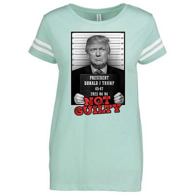 Funny Not Guilty Donald Trump Mug Shot Enza Ladies Jersey Football T-Shirt