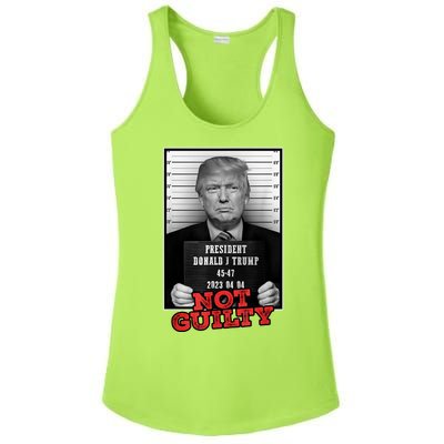 Funny Not Guilty Donald Trump Mug Shot Ladies PosiCharge Competitor Racerback Tank