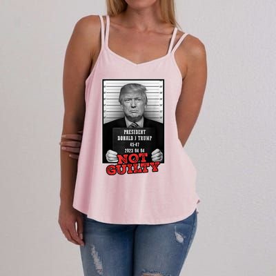 Funny Not Guilty Donald Trump Mug Shot Women's Strappy Tank