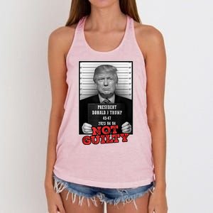 Funny Not Guilty Donald Trump Mug Shot Women's Knotted Racerback Tank