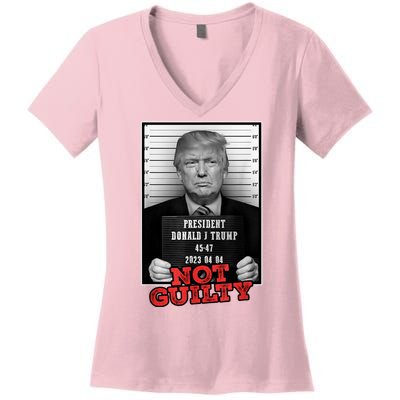 Funny Not Guilty Donald Trump Mug Shot Women's V-Neck T-Shirt