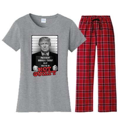 Funny Not Guilty Donald Trump Mug Shot Women's Flannel Pajama Set