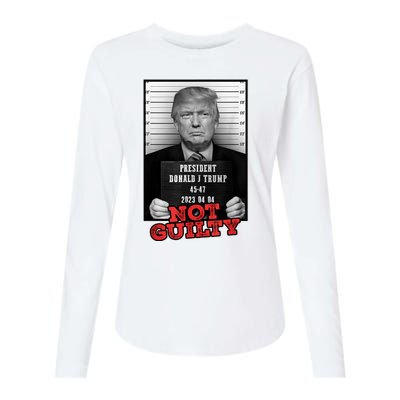 Funny Not Guilty Donald Trump Mug Shot Womens Cotton Relaxed Long Sleeve T-Shirt