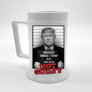 Funny Not Guilty Donald Trump Mug Shot Beer Stein