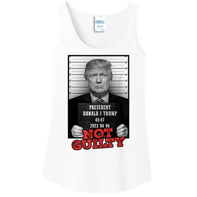 Funny Not Guilty Donald Trump Mug Shot Ladies Essential Tank