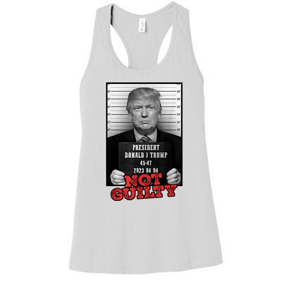 Funny Not Guilty Donald Trump Mug Shot Women's Racerback Tank