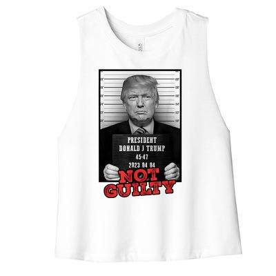 Funny Not Guilty Donald Trump Mug Shot Women's Racerback Cropped Tank