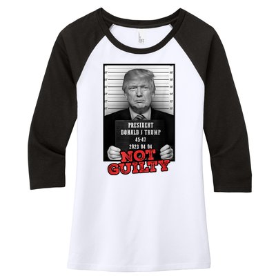 Funny Not Guilty Donald Trump Mug Shot Women's Tri-Blend 3/4-Sleeve Raglan Shirt