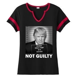 Funny Not Guilty Trump Mug Shot Ladies Halftime Notch Neck Tee