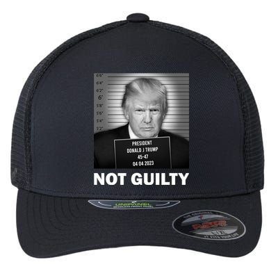 Funny Not Guilty Trump Mug Shot Flexfit Unipanel Trucker Cap