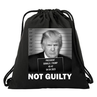 Funny Not Guilty Trump Mug Shot Drawstring Bag