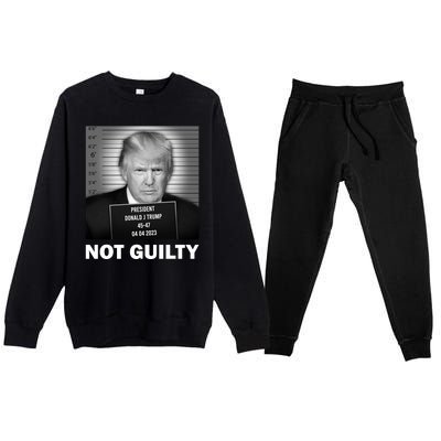 Funny Not Guilty Trump Mug Shot Premium Crewneck Sweatsuit Set