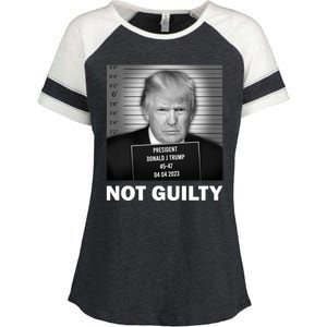 Funny Not Guilty Trump Mug Shot Enza Ladies Jersey Colorblock Tee