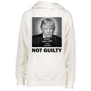 Funny Not Guilty Trump Mug Shot Womens Funnel Neck Pullover Hood