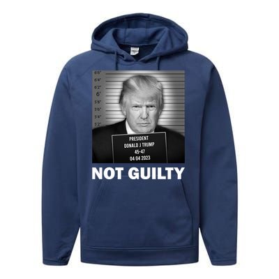 Funny Not Guilty Trump Mug Shot Performance Fleece Hoodie