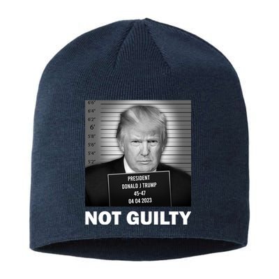 Funny Not Guilty Trump Mug Shot Sustainable Beanie