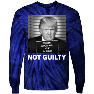 Funny Not Guilty Trump Mug Shot Tie-Dye Long Sleeve Shirt