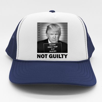 Funny Not Guilty Trump Mug Shot Trucker Hat