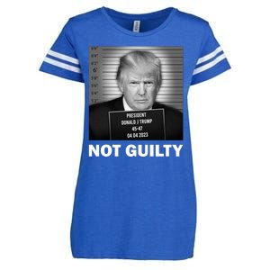 Funny Not Guilty Trump Mug Shot Enza Ladies Jersey Football T-Shirt