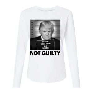 Funny Not Guilty Trump Mug Shot Womens Cotton Relaxed Long Sleeve T-Shirt