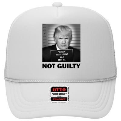 Funny Not Guilty Trump Mug Shot High Crown Mesh Back Trucker Hat