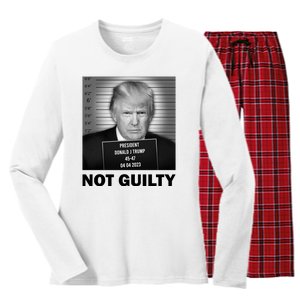 Funny Not Guilty Trump Mug Shot Women's Long Sleeve Flannel Pajama Set 