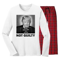 Funny Not Guilty Trump Mug Shot Women's Long Sleeve Flannel Pajama Set 