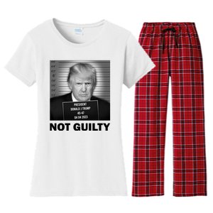 Funny Not Guilty Trump Mug Shot Women's Flannel Pajama Set