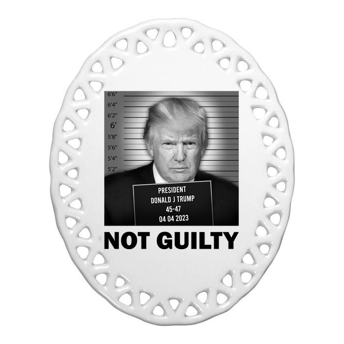 Funny Not Guilty Trump Mug Shot Ceramic Oval Ornament