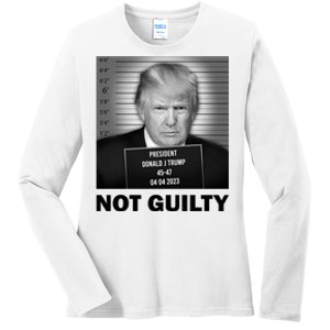 Funny Not Guilty Trump Mug Shot Ladies Long Sleeve Shirt