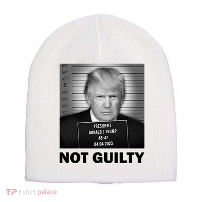Funny Not Guilty Trump Mug Shot Short Acrylic Beanie