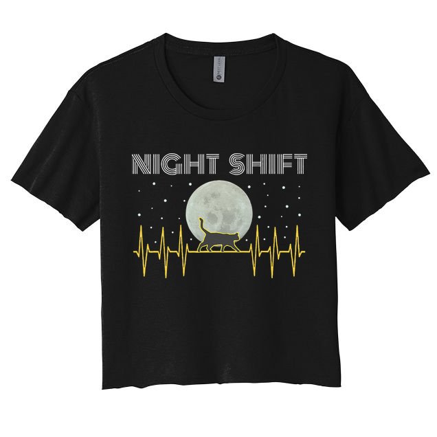 Funny Nurses Gifts Night Shift Nurse Cool Full Moon EKG Cat Crop Top