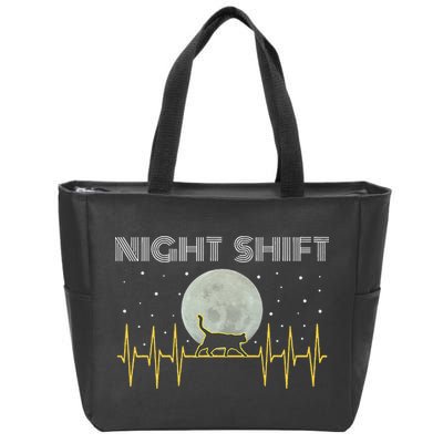 Funny Nurses Gifts Night Shift Nurse Cool Full Moon EKG Cat Zip Tote Bag
