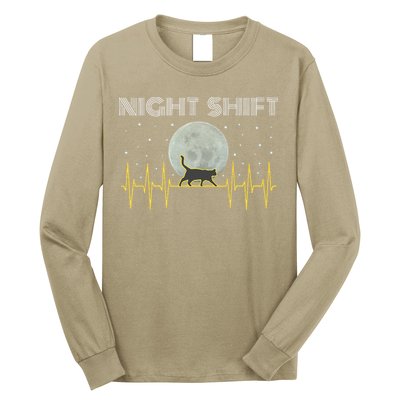 Funny Nurses Gifts Night Shift Nurse Cool Full Moon EKG Cat Long Sleeve Shirt