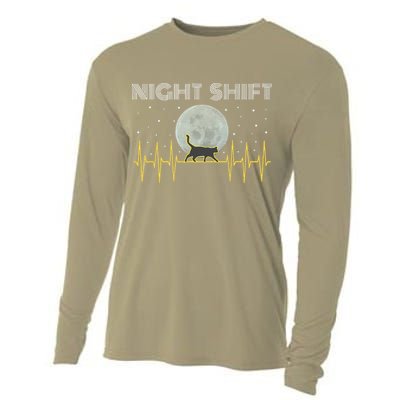 Funny Nurses Gifts Night Shift Nurse Cool Full Moon EKG Cat Cooling Performance Long Sleeve Crew